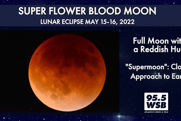 Super Flower Blood Moon rising high in the sky late Sunday night
