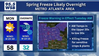 Freeze Warning in effect for Tuesday morning for Metro Atlanta
