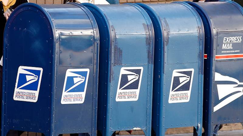 Blue mail collection boxes.
