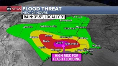 Rare 'high risk' warning for flash flooding issued in Texas, Louisiana