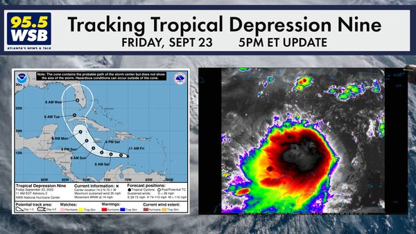 Tropical Depression Nine forms, forecast to become a hurricane early next week