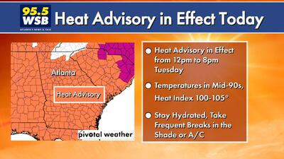 Heat Advisory in effect Tuesday throughout Georgia, including Metro Atlanta