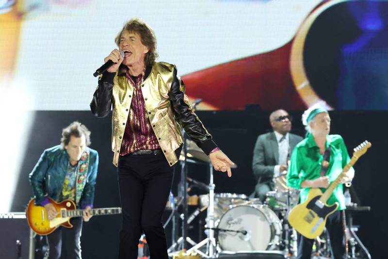 EAST RUTHERFORD, NEW JERSEY - MAY 26: Ronnie Wood, Mick Jagger, Steve Jordan, and Keith Richards and of The Rolling Stones perform during 'Stones Tour '24 Hackney Diamonds' at MetLife Stadium on May 26, 2024 in East Rutherford, New Jersey. (Photo by Mike Coppola/Getty Images)