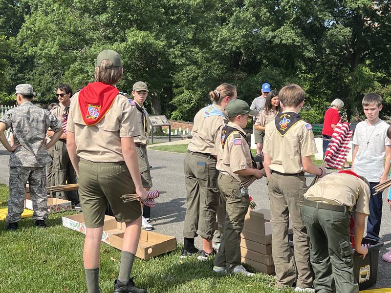 Flags placed at Alexandria National Cemetery in Alexandria, Virginia with the help of the National Capitol Area Council scouts in honor of fallen servicemembers.