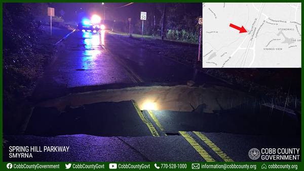 Cobb County road could be closed for days after partial collapse during storm