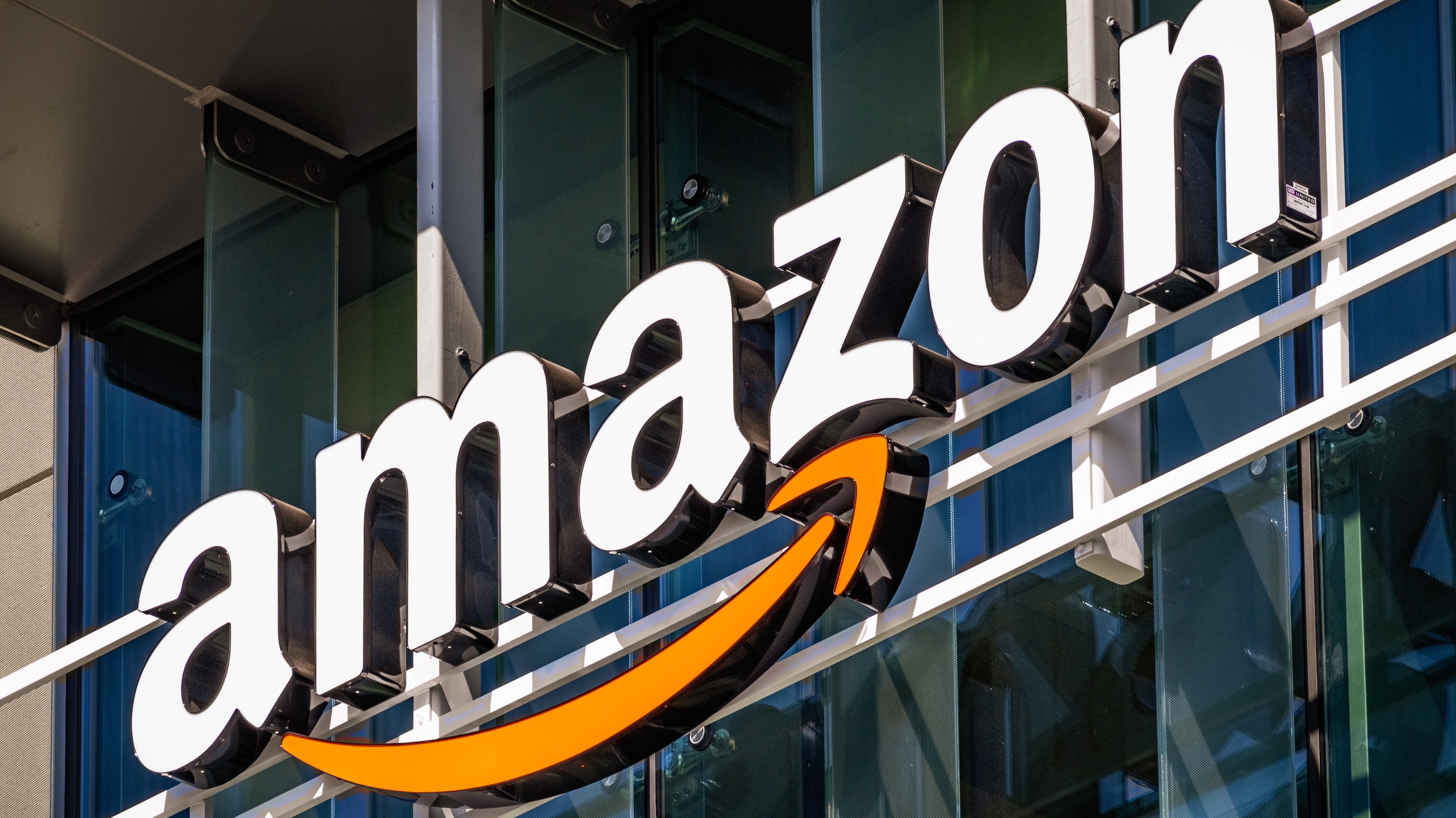 Amazon logo on the facade an office building