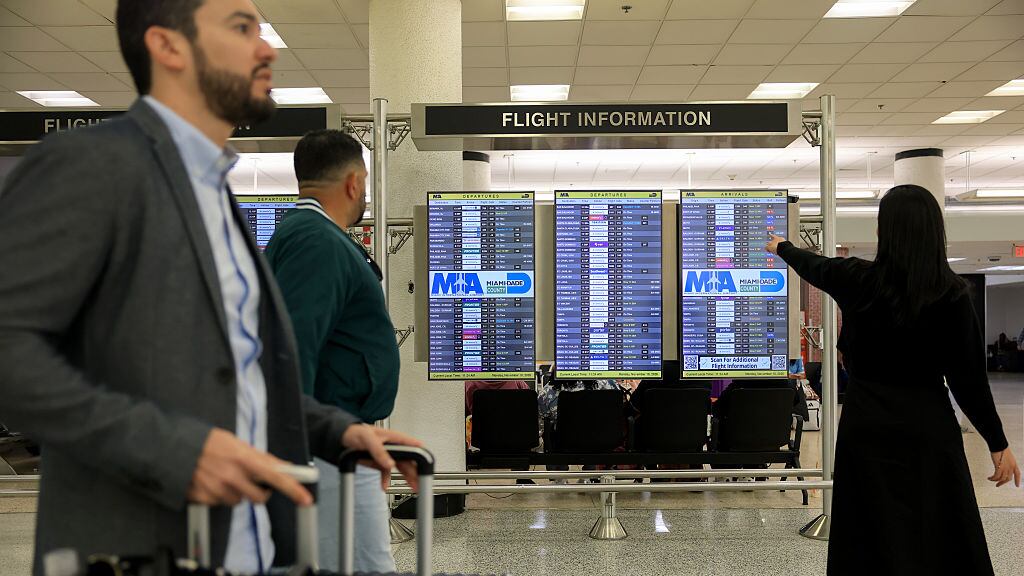 Air travelers in an airport
