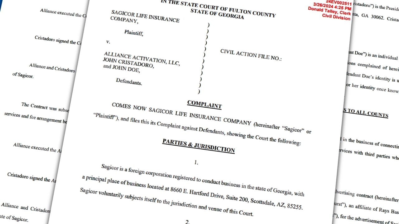 Image shows part of a RICO lawsuit involving John Cristadoro.