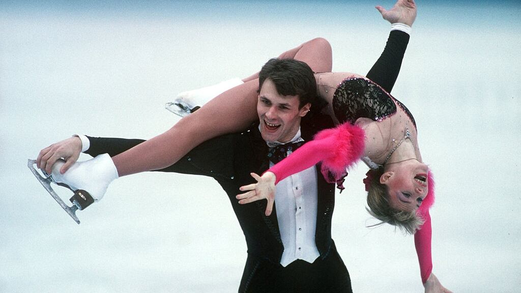 Eugenia Shishkova and Vadim Naumov of Russia skate in the pairs free program at the 1994 Lillehammer Winter Olympics.