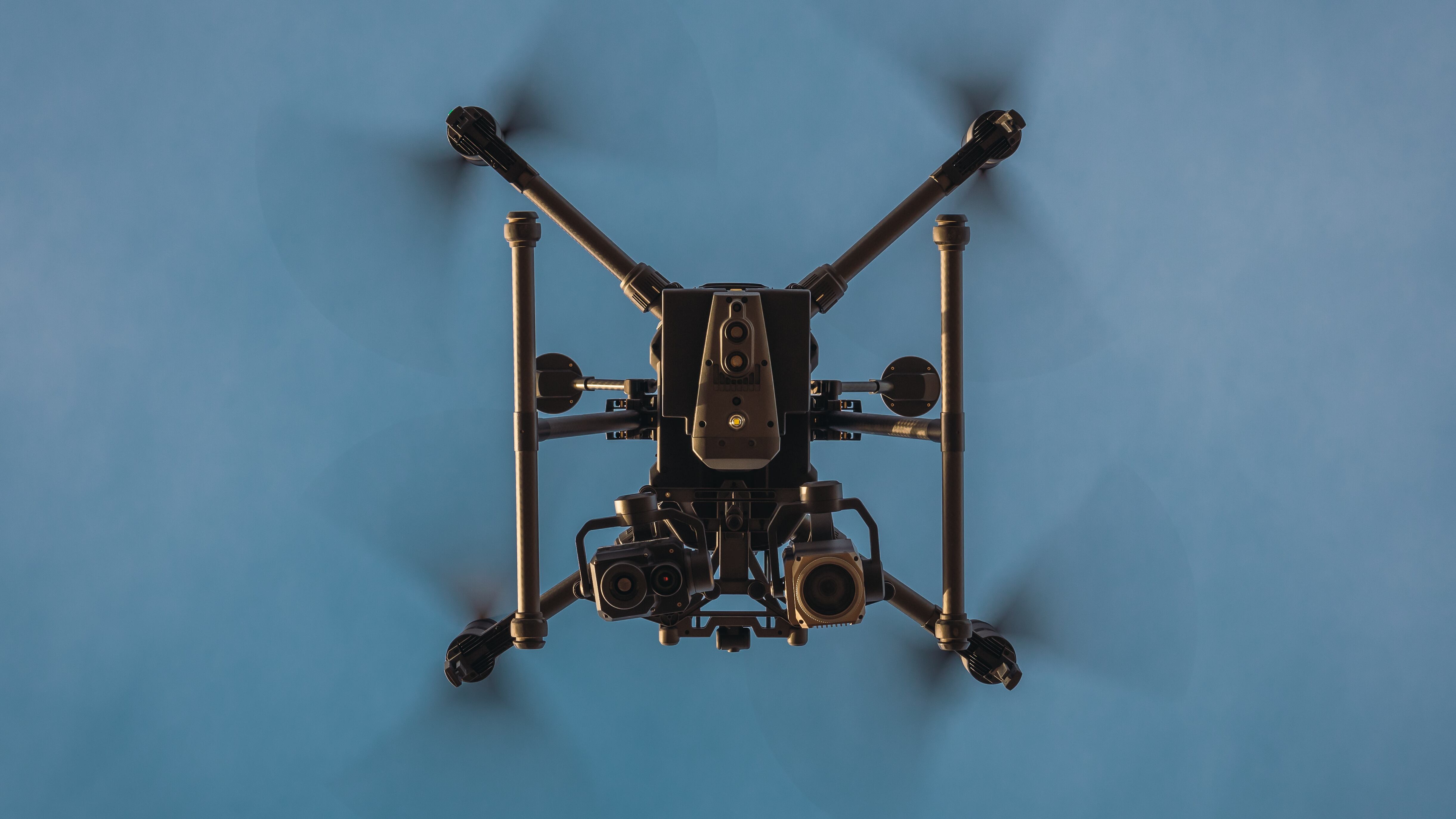 large industrial drone with thermal camera. Bottom view