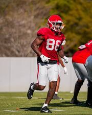 Georgia wide receiver Dillon Bell (86) during Georgia's practice session in Athens, Ga., on Tuesday, March 19, 2024. (Tony Walsh/UGAAA)